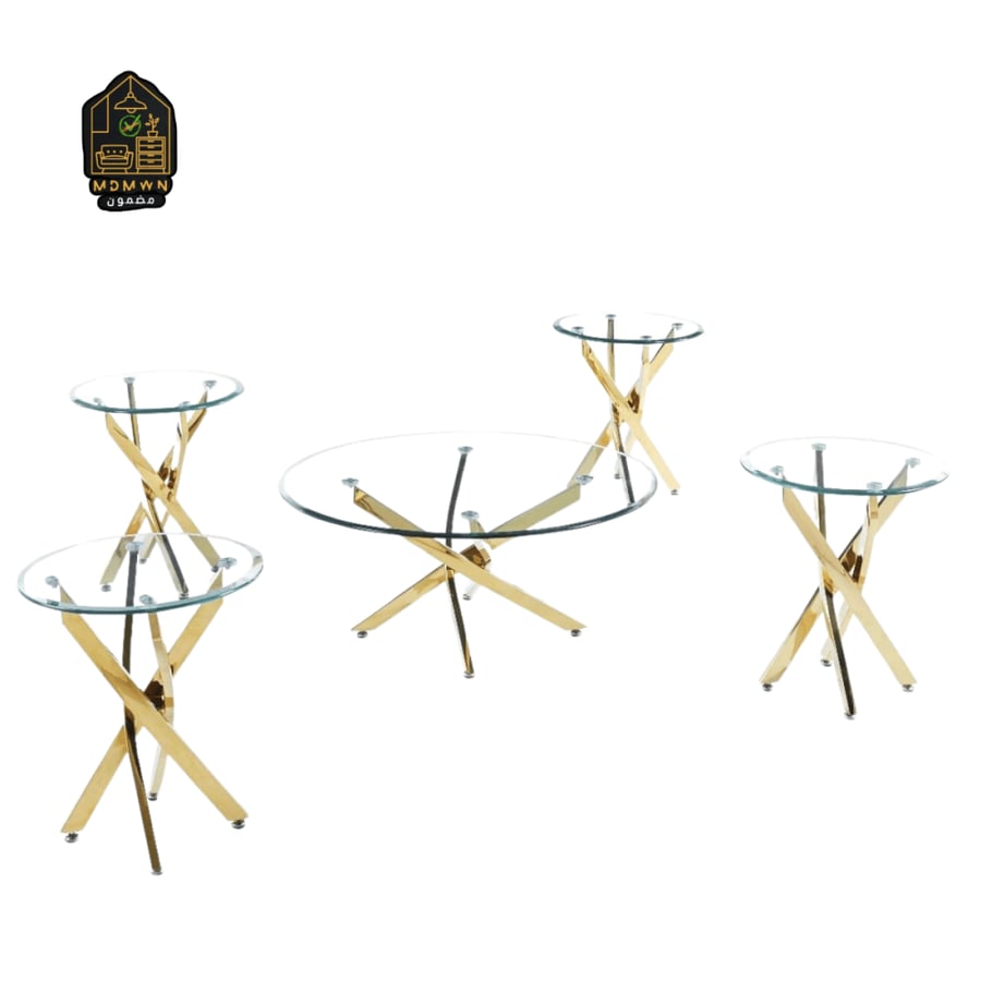 Luxury 5-Piece Gold Cross Base Glass Dining Table Set