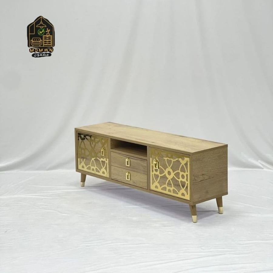 Wooden TV table with golden decorations