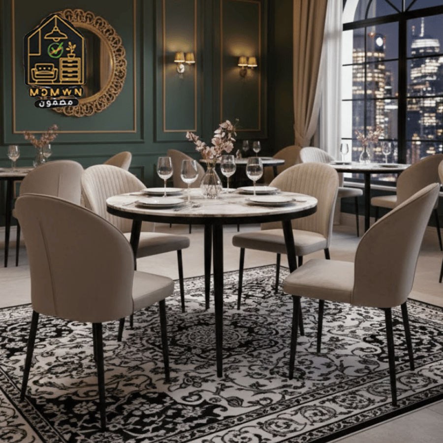 طقم طاولة طعام دائرية مع 4 كراسي