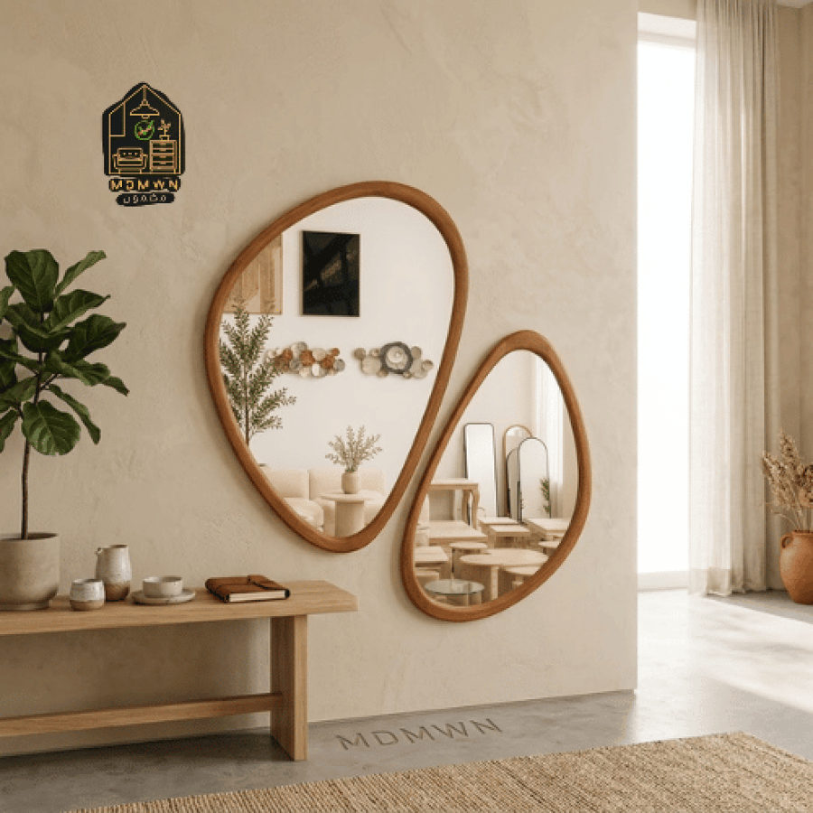 طقم مرايا جدارية مودرن وإطار خشبي أنيق