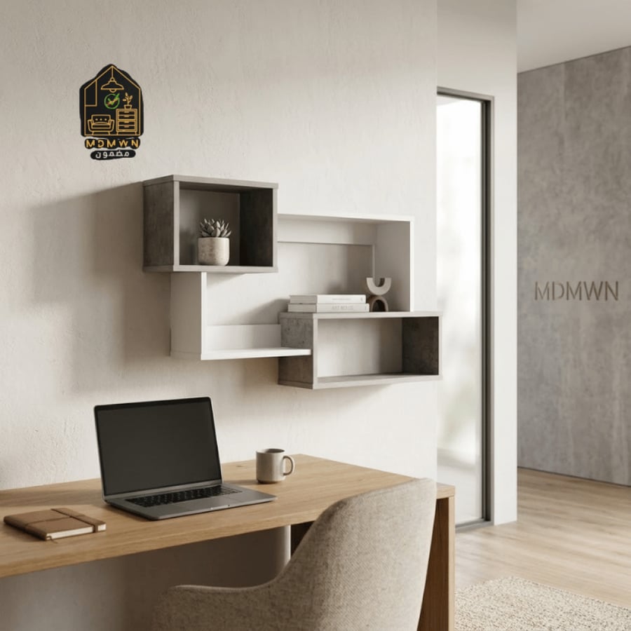 أرفف حائط بتصميم هندسي متشابك عدة الوان