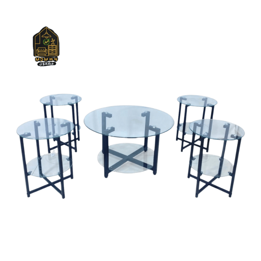 5-piece glass sofa table set (two-tier)
