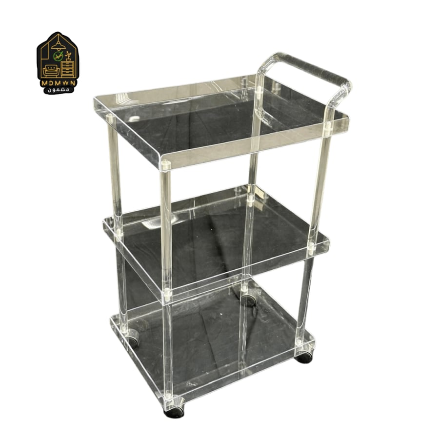 Clear serving cart with three shelves