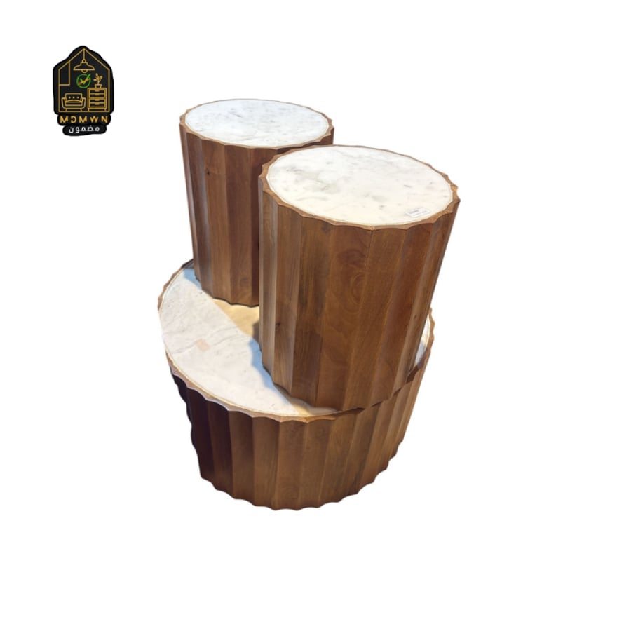 White marble and light veneer wood table set