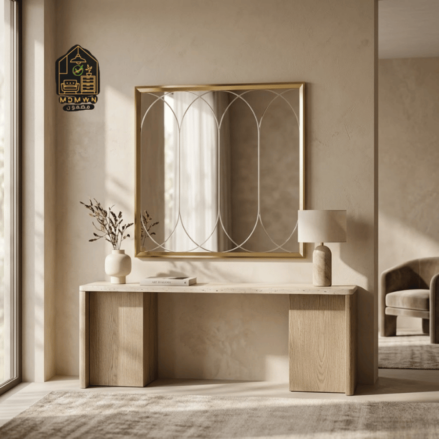 Square wall mirror with colorful arched patterns