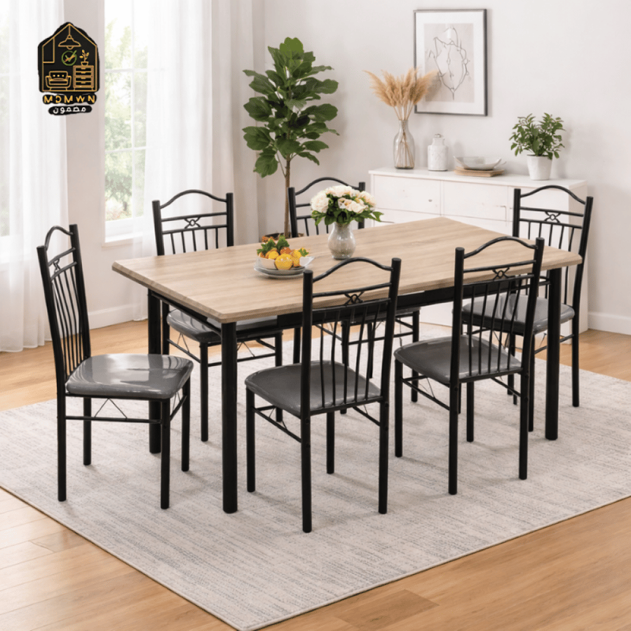 Dining table with 6 chairs, 150 cm