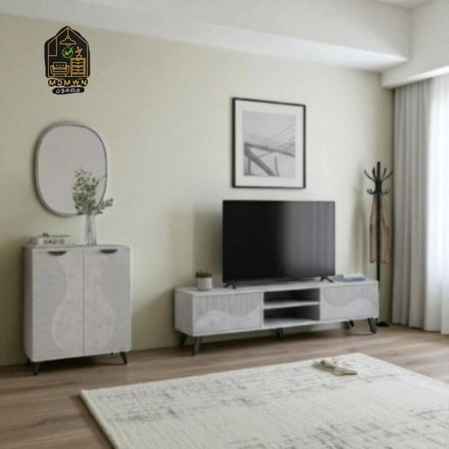 Modern TV table and shoe storage cabinet coordination set