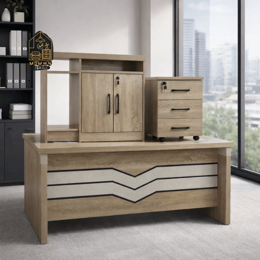 Modern office desk with side storage unit, multiple sizes
