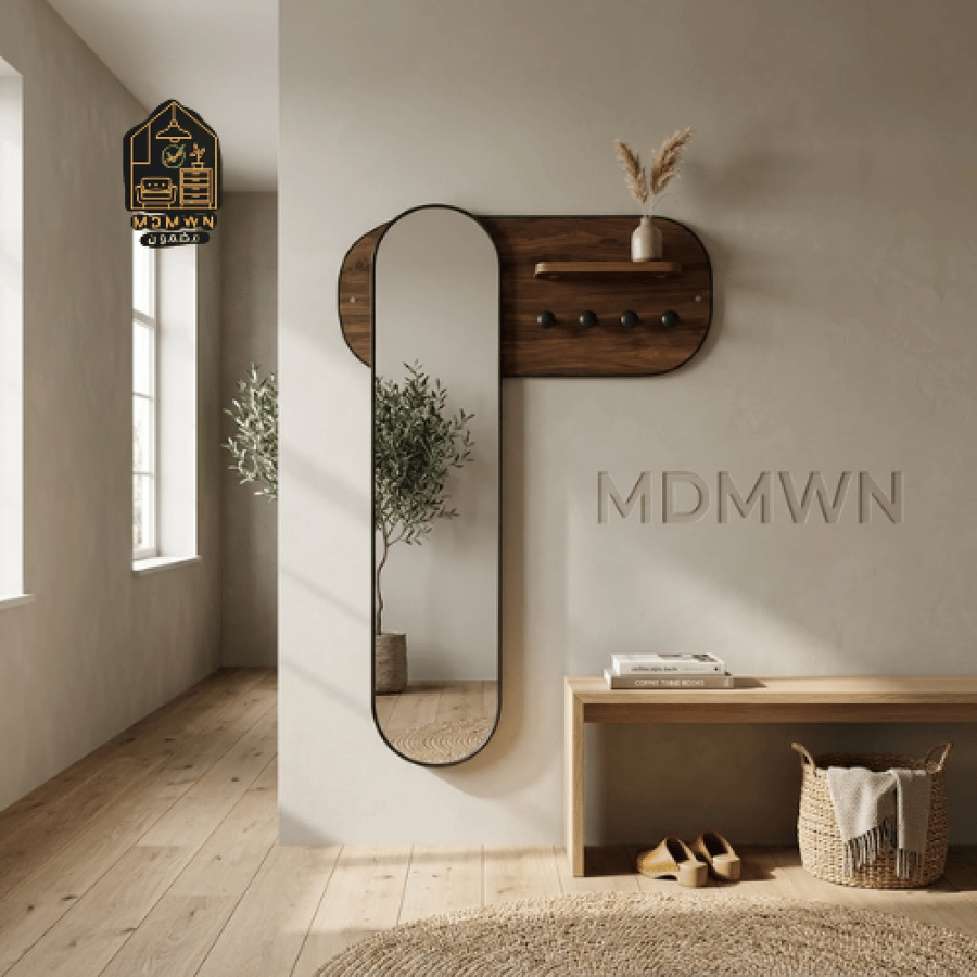 مرآة حائط طولية مع رف وعلاقات