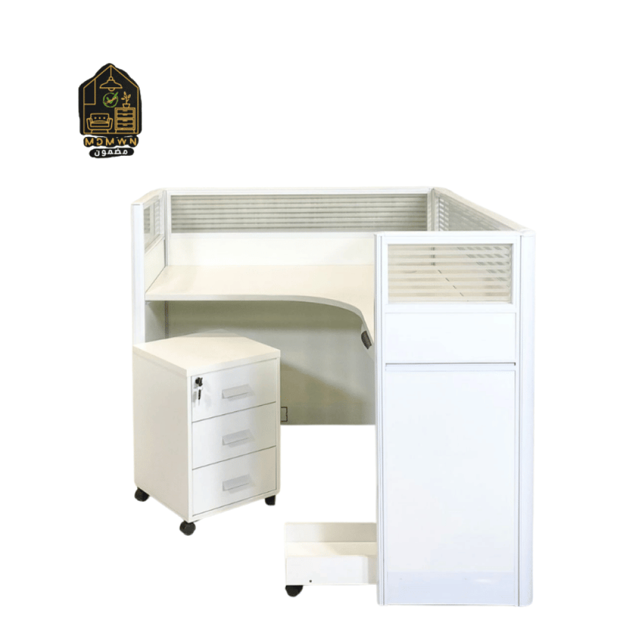 Modern L-shaped office desk designed for productivity and comfort