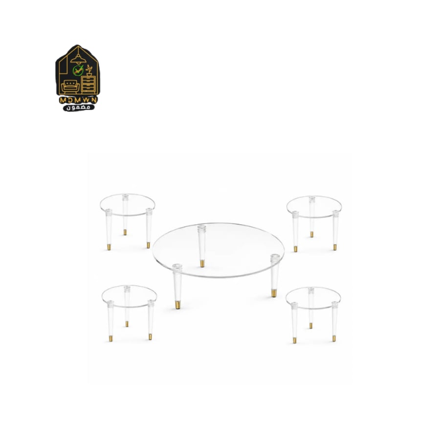 طقم شاي أكريليك شفاف بأطراف ذهبية
