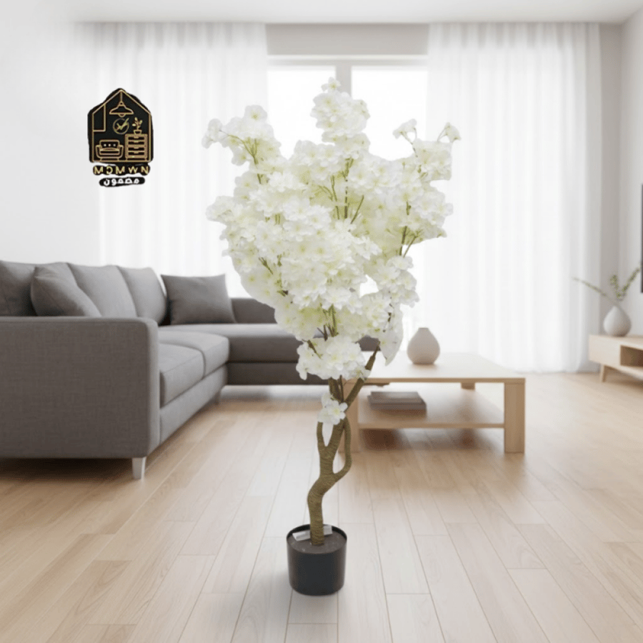 شجرة زهور صناعية بيضاء بتصميم أنيق