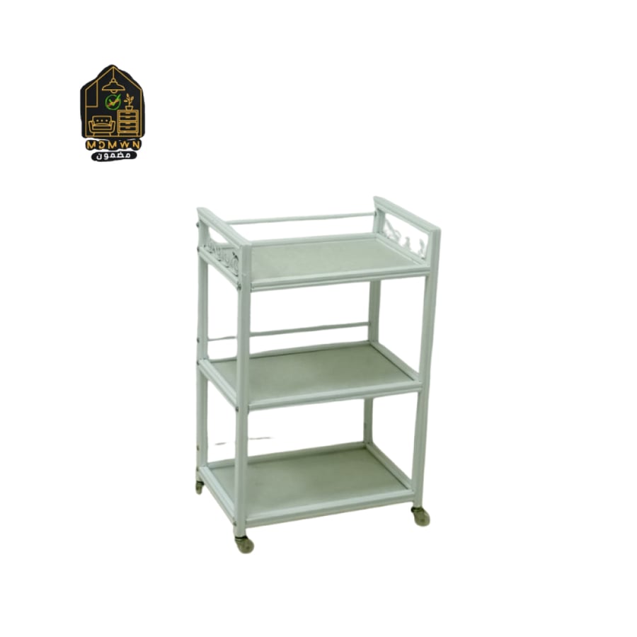 Three-shelf metal service trolley with wheels, various colors