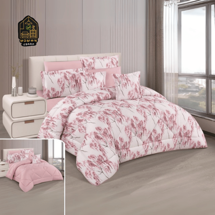 8-Piece Double Duvet Set (Pink Spring Flowers Design)