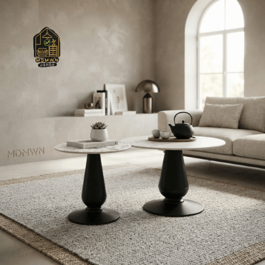 طقم طاولات خدمة دائرية سطح رخامي