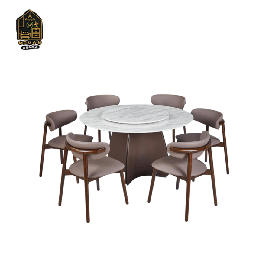 Round marble dining table with 8 chairs, 150 cm