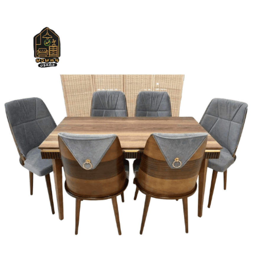 Luxury Turkish Dining Table Set - 6 Grey Chairs with a Royal Touch