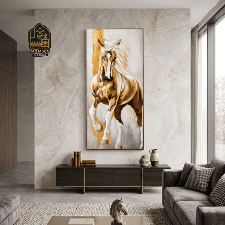 لوحة جدارية مودرن بتصميم حصان أبيض فاخر 180 سم