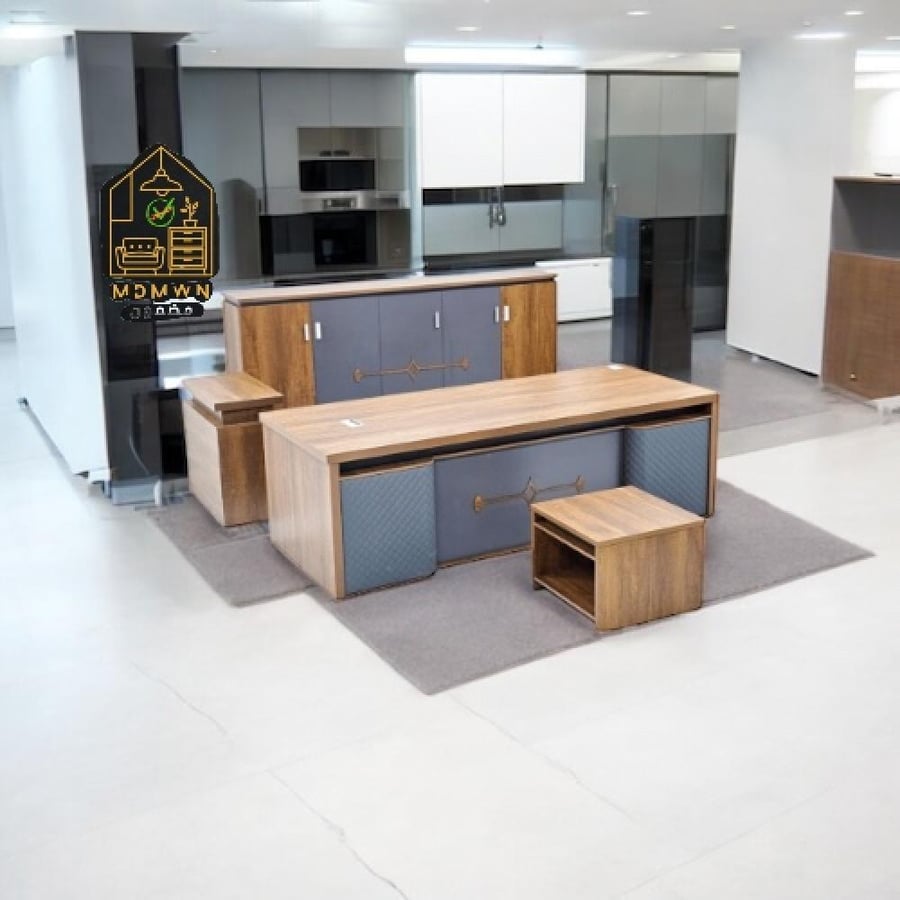 Desk with attached storage cabinet