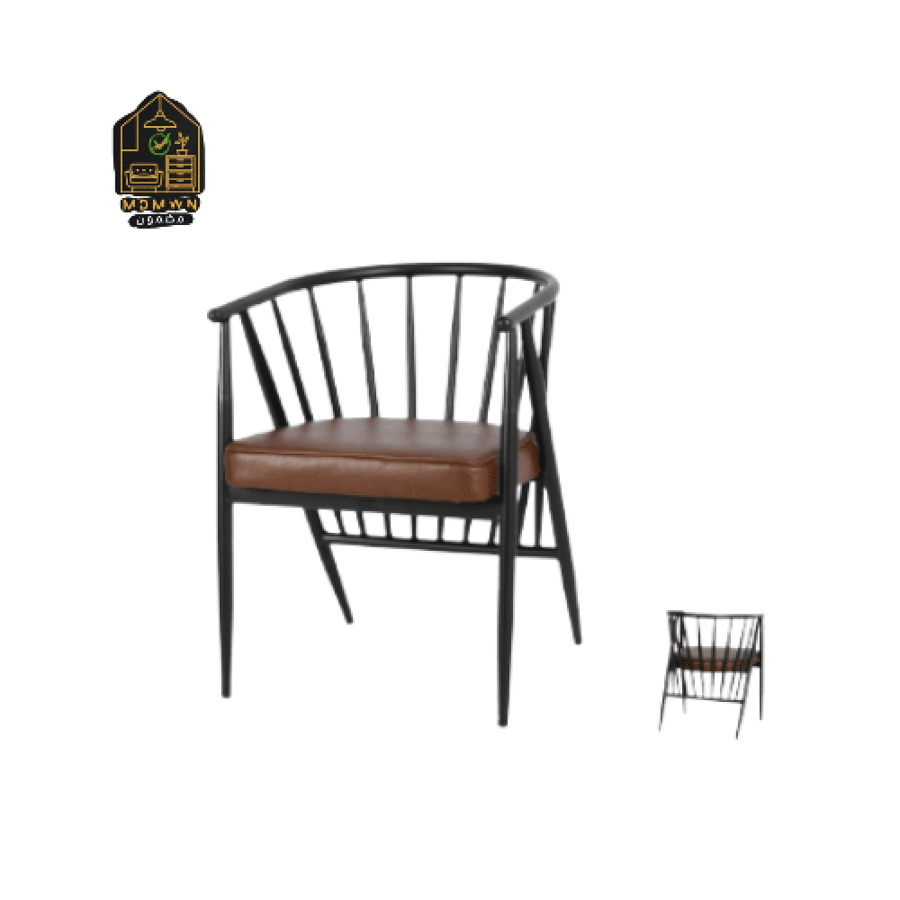 Modern chair with brown leather backrest