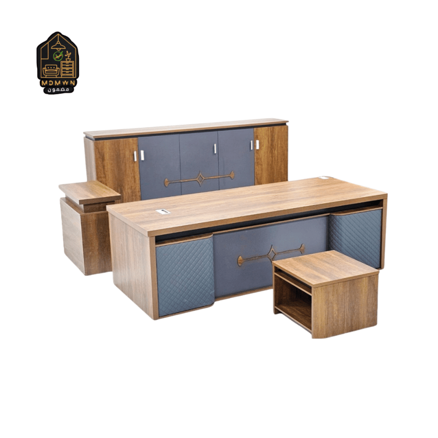Desk with attached storage cabinet