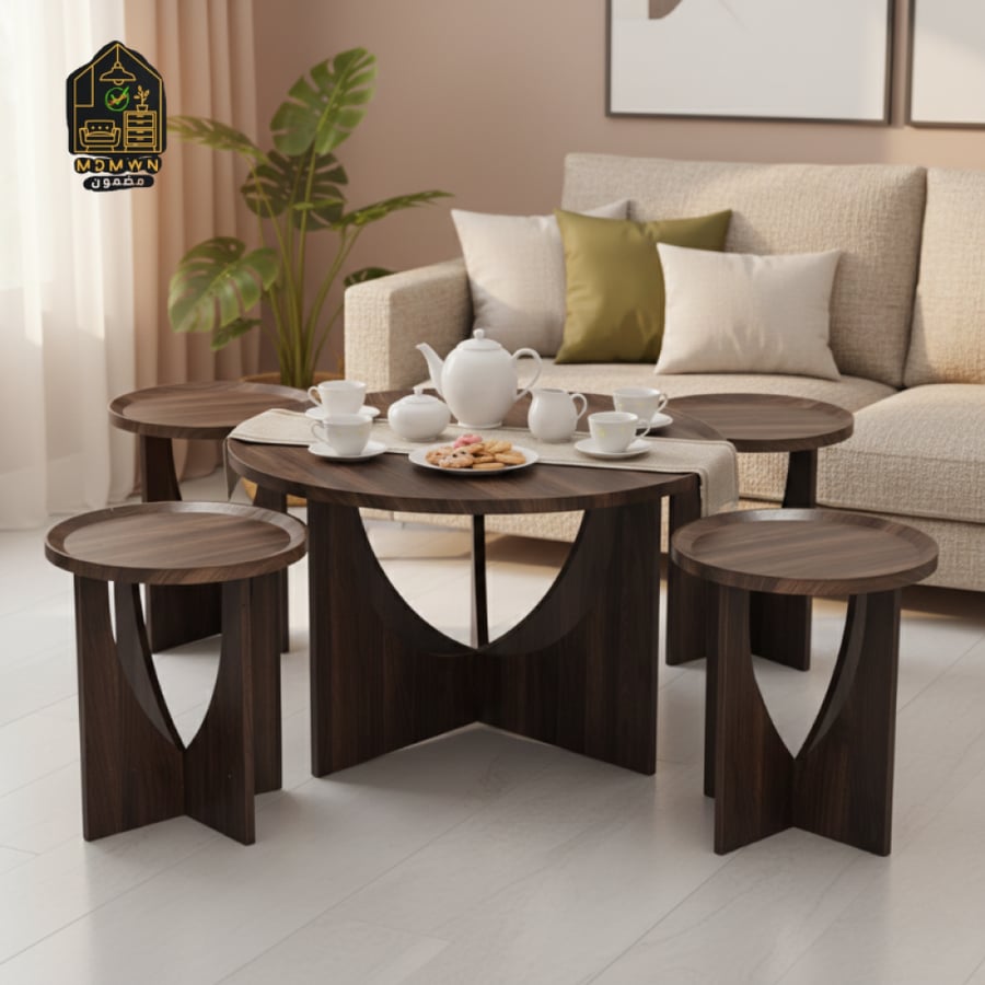 Luxury round wooden tea table set