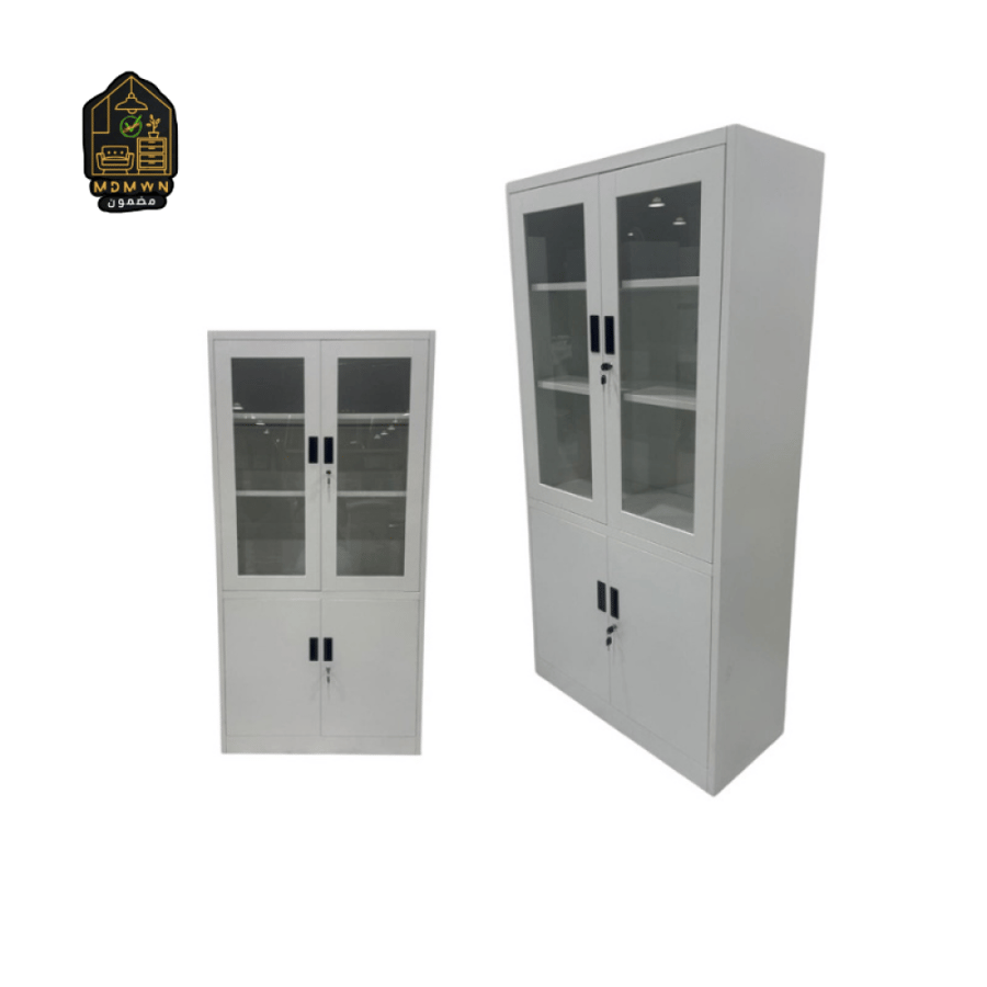 دولاب كتب حديد 2 ضلفة بواجهات زجاجية