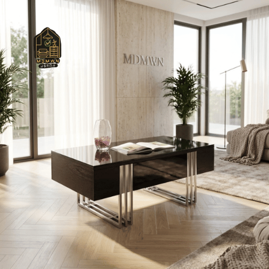 طاولة قهوة مودرن بتصميم منخفض وقواعد معدنية