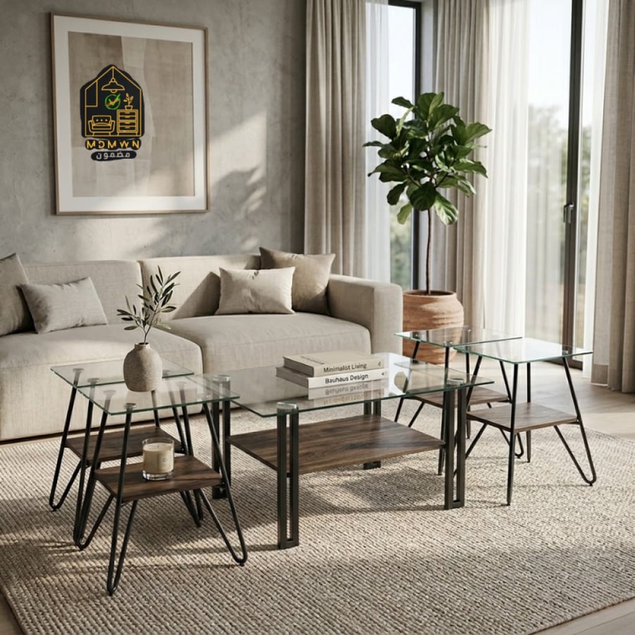 5-piece glass tea table set, multi-colored