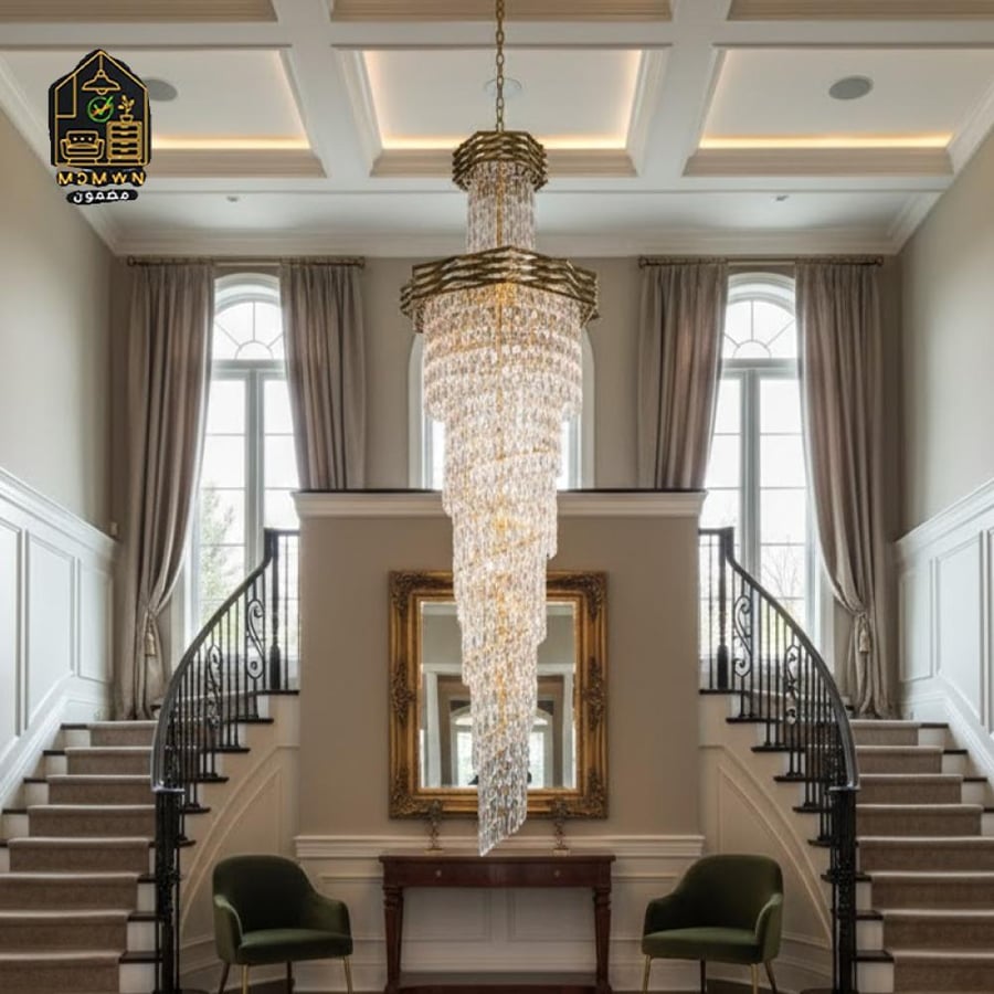 Luxurious crystal chandelier with a long spiral design