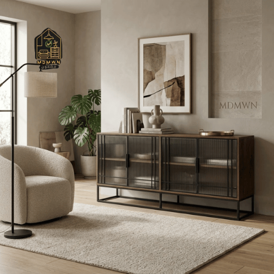 بوفيه عصري بأبواب زجاجية وتصميم مميز