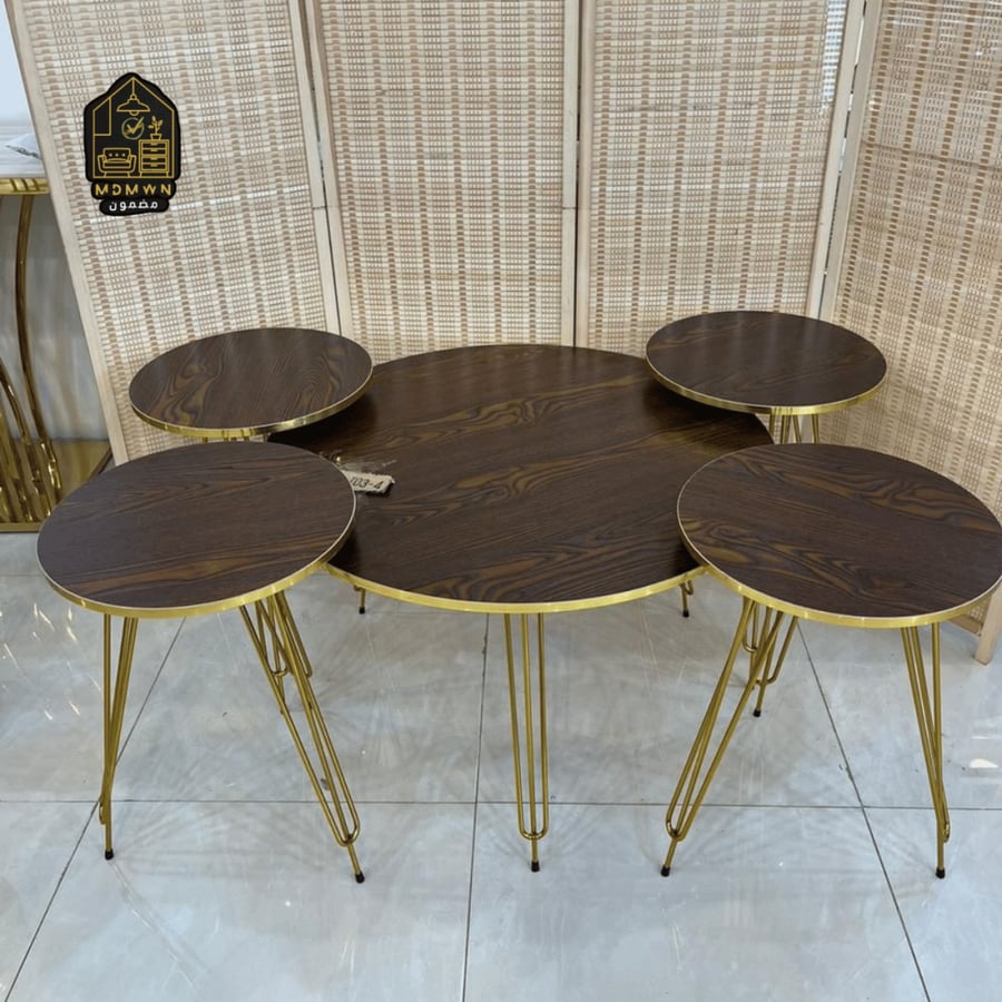 Modern Design 5-Piece Serving Table Set with Golden Legs