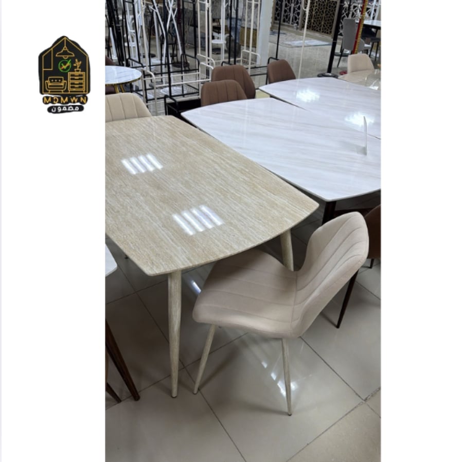 Modern dining table with 4, 6, or 8 chairs in various colors