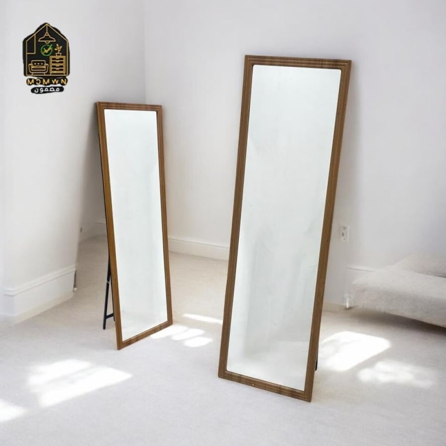 Long mirror with a wooden frame