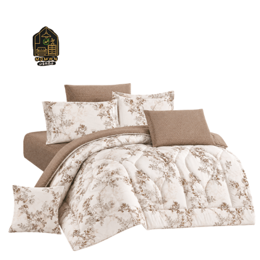 طقم مفرش سرير مبطن بنقشات ورد فاخرة خيارات عده