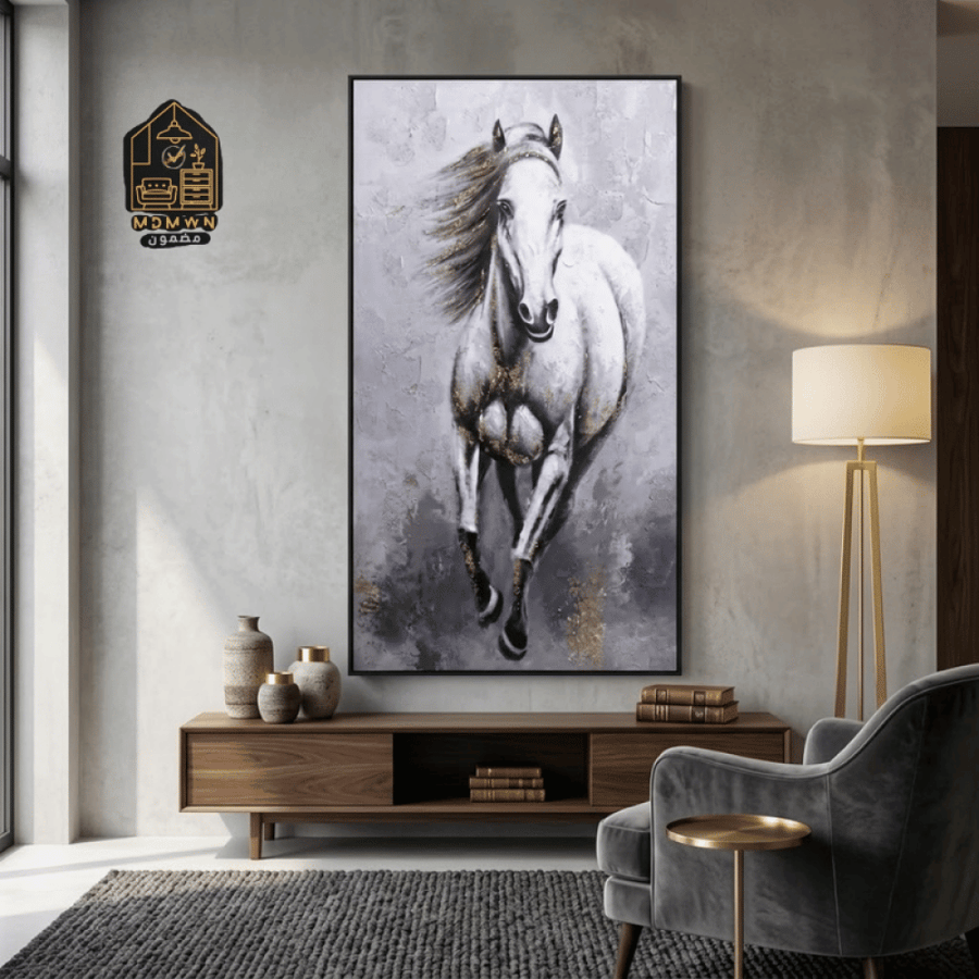 لوحة جدارية مودرن بتصميم حصان أبيض 160 سم