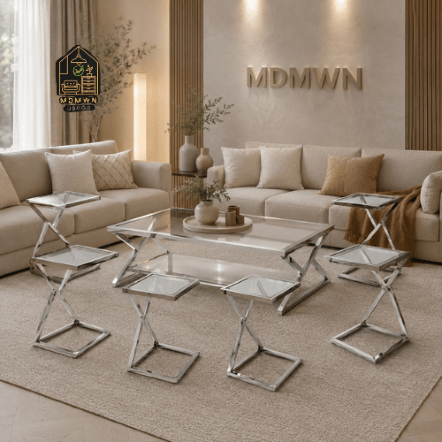 طقم طاولات خدمة زجاج الوان متعددة