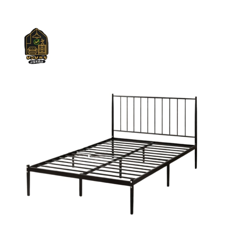 Modern iron bed with a practical and sturdy design, available in multiple sizes.