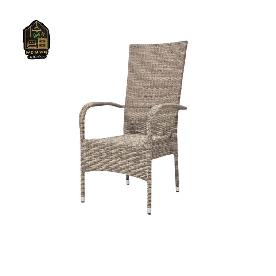 High-back outdoor seating chair with faux rattan material