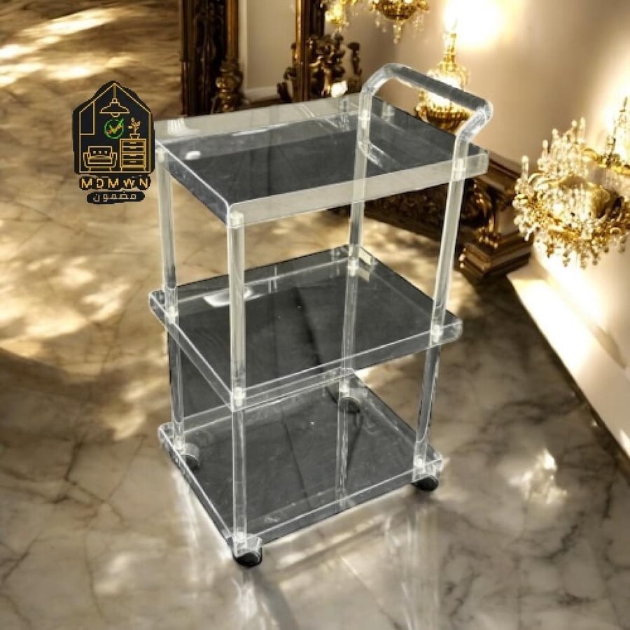 Clear serving cart with three shelves