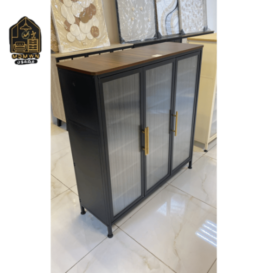 tall black shoe rack with a transparent design