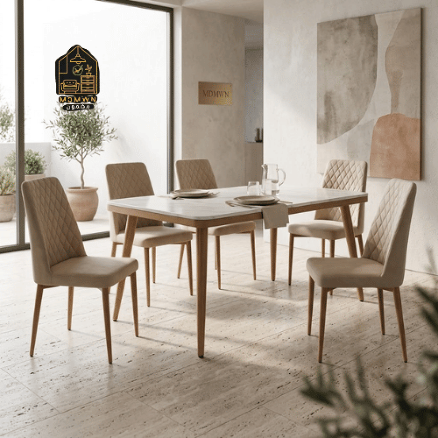 Marble dining table with 6 luxury chairs