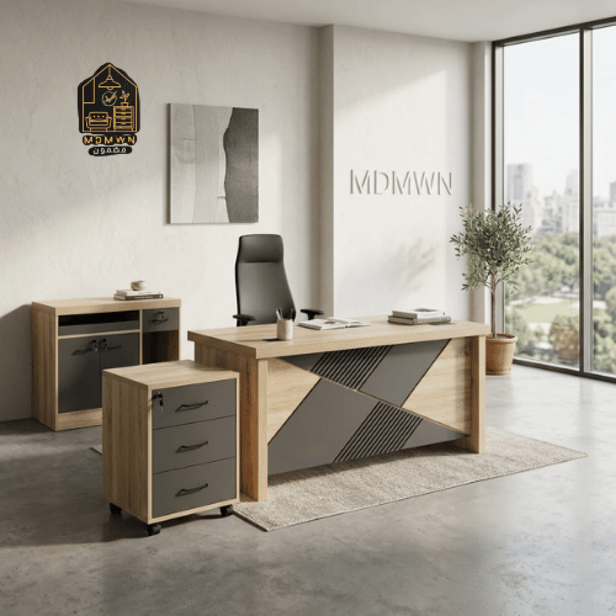 مكتب إداري تنفيذي بتصميم هندسي متداخل خيارات عده
