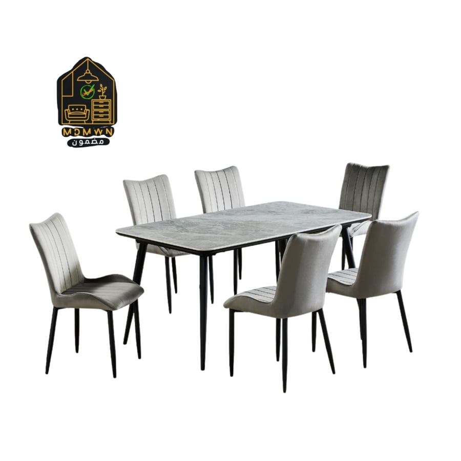 Ceramic table set with 4 chairs, gray color