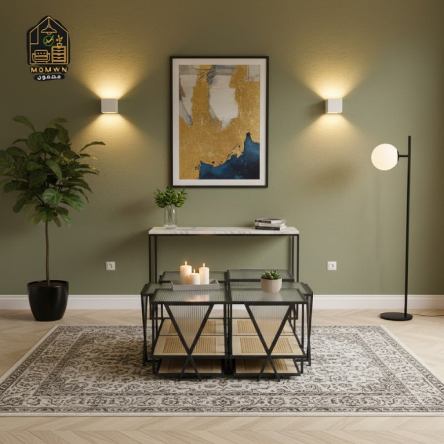 طقم طاولات خدمة مستطيل مودرن زجاج