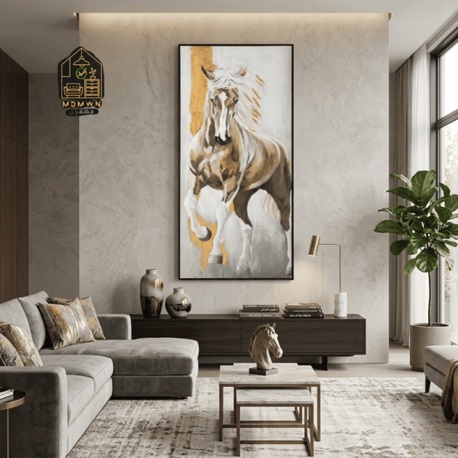 لوحة جدارية مودرن بتصميم حصان أبيض فاخر