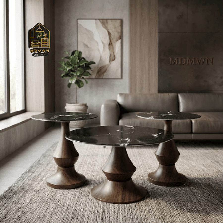 طقم طاولات شاي 3 حبات بسطح رخامي أسود
