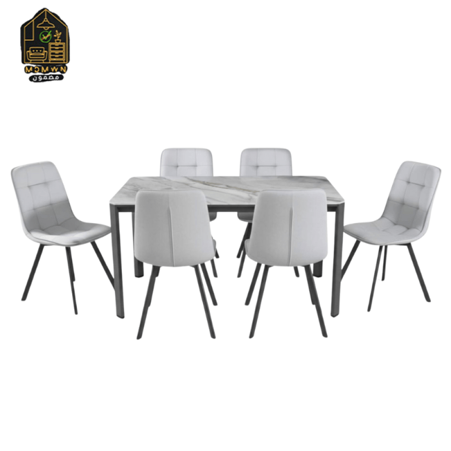 سفرة طعام سيراميك 6 أشخاص بتصميم مودرن