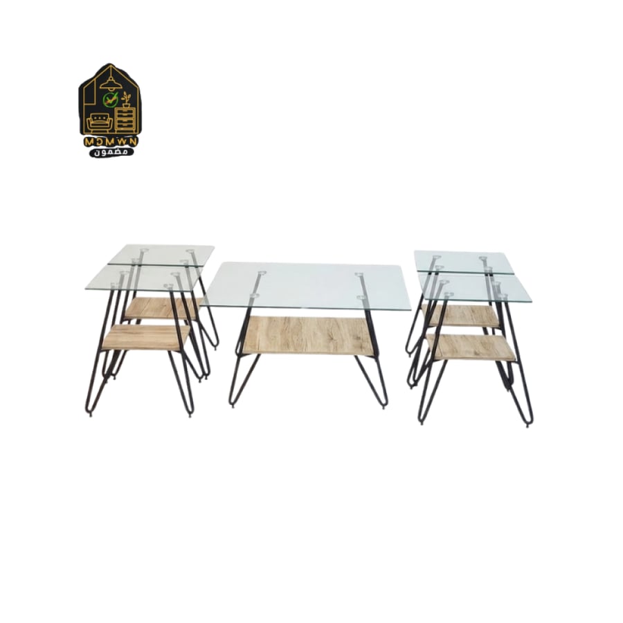 5-piece glass tea table set, multi-colored