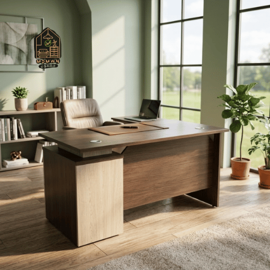 مكتب خشبي مودرن مع وحدة تخزين جانبية مقاسات